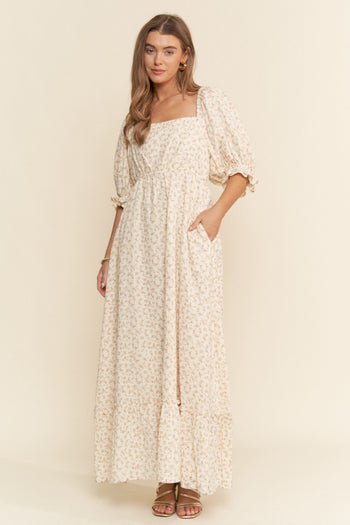 J.nna Floral Print Maxi Dress in Neutral ON ORDER June Adel J.nna Floral Print Maxi Dress in Neutral ON ORDER June Adel