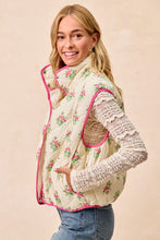 Load image into Gallery viewer, BiBi Quilted Floral Print Vest with Solid Color Piping Details in Cream/Pink
