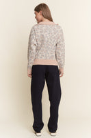 J.nna Knit Leopard Print Sweater with Contrasting Ribbed Trim in Grey