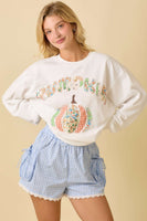 Main Strip Mixed Print Pumpkin Patchwork Lightweight Sweatshirt in White