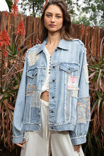 Load image into Gallery viewer, POL Patchwork Denim Jacket in Denim ON ORDER Shirts &amp; Tops POL Clothing   
