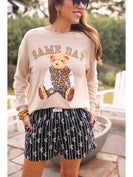 Jess Lea Lightweight Benny the Bear Game Day Sweatshirt in Neutral