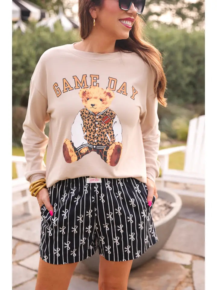 Jess Lea Lightweight Benny the Bear Game Day Sweatshirt in Neutral