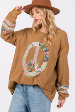 Load image into Gallery viewer, Sage+Fig OVERSIZED Applique Peace Sign Patch Top in Bronze
