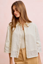 Load image into Gallery viewer, BiBi Eyelet Lace Hem Quarter Sleeve Top in Butter
