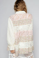 POL A Line Floral Print and Lace Patch Top in Cream Multi