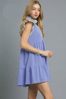 Umgee French Terry Mini Dress with Contrasting Stripe Details in Peri Blue