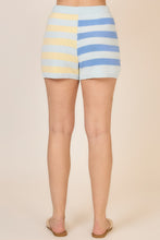 Load image into Gallery viewer, Cozy Co. Half and Half Contrasting Stripe Knit Shorts in Blue
