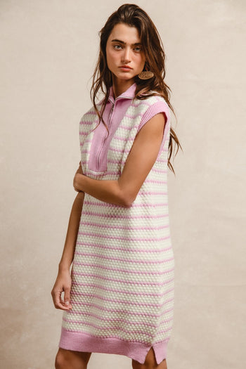 pink striped sweater dress Pink & White Stripe Short Sleeve Mini Dress - All Dresses