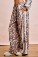 BiBi Leopard Print French Terry with Lace Side Pants in Leopard