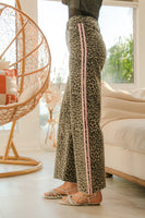BiBi Leopard Print Pants with Contrasting Side Stripes in Leopard/Pink ON ORDER