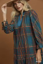 Load image into Gallery viewer, Umgee Mix Plaid Tiered Babydoll Dress in Teal Mix
