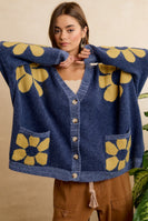 BiBi Cozy Daisy Oversized Cardigan in Navy