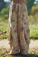 Davi & Dani Floral Print Wide Leg Pants in Yellow