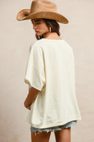 BiBi Oversized French Terry Top with Stars and Stripes Patchwork in Cream