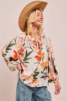 BiBi Floral Print Exaggerated Balloon Sleeve Top in Floral
