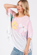 Load image into Gallery viewer, Sage+Fig Cotton Top with Stripes and Daisy Patches in Pink
