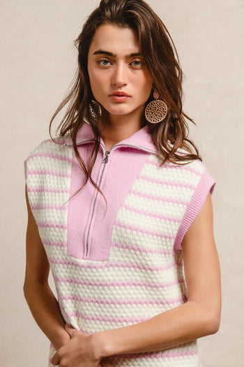 BiBi Textured Striped Knit Sweater Dress in Pink BiBi Textured Striped Knit Sweater Dress in Pink
