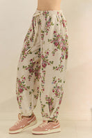 Veveret Printed French Terry Knit Joggers in Floral