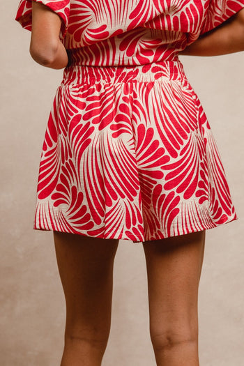 BiBi Two Toned Printed Woven Shorts in Fuchsia