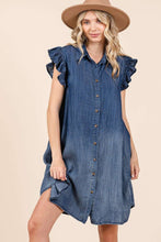 Load image into Gallery viewer, Mittoshop Chambray Mini Length Shirt Dress in Dark Denim
