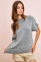 BiBi Washed Rib Banded Drop Shoulder Sweater Top in Smoke Grey
