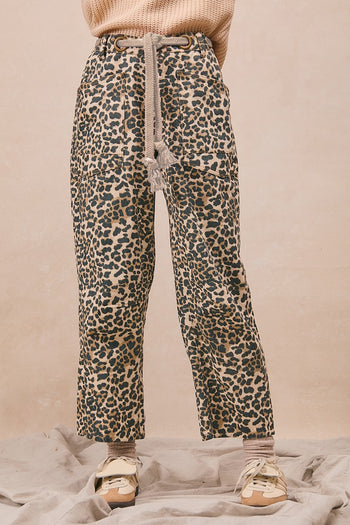 BiBi Leopard Print Jeans with Contrasting Braided Belt in Leopard/Oatmeal