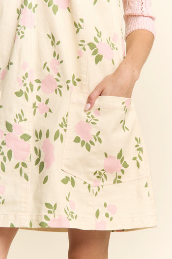 Jodifl Floral Print Overall Mini Dress in Beige Pink