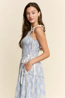 J.nna Floral Print Maxi Dress in Pastel Blue