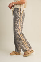 LovLov Luxe Leopard Relaxed Pants With Side Trim in Leopard/Taupe