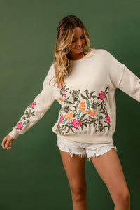 BiBi Embroidery Detailed Knit Sweater in Cream