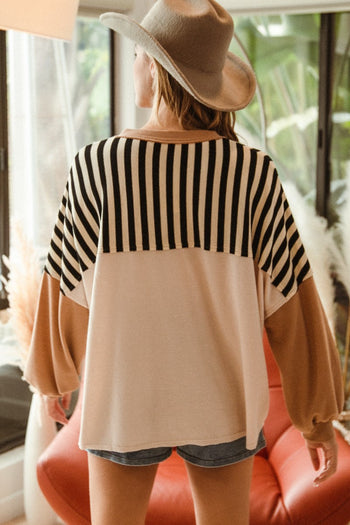 BiBi Star Patched Mixed Print Top in Oatmeal