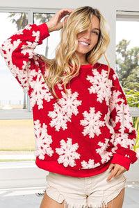 BiBi Christmas Snowflake Pullover Top in Red