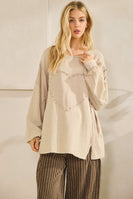 Sage+Fig Studded Heart Patched Top in Gray