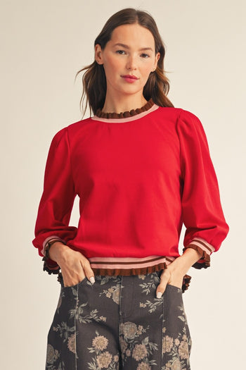Jodifl Ruffle Edge Detail Lovely Solid Top in Red