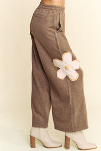 Davi & Dani French Terry Star Patched Pants in Mocha