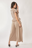 Davi & Dani Solid Color Top and Pants Set in Sand