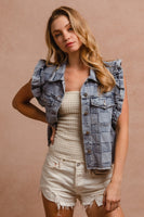 BiBi Vintage Washed Gingham Vest in Denim