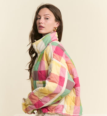 J.nna Colorful Plaid Puffer Jacket in Rainbow
