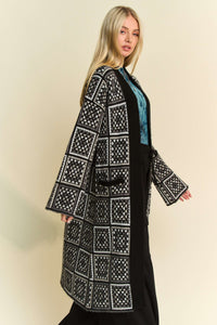 Davi & Dani Granny Square Open Front Long Cardigan in Black Multi