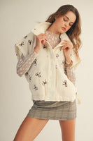 LovLov OVERSIZED Sherpa Vest with Embroidered Bows in Ivory