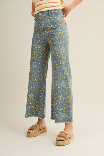 LovLov Whimsical Contemporary Speckled Pattern Pants in Denim Blue