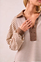 BiBi Mix n Match Slub Knit and Stripes Top in Mocha