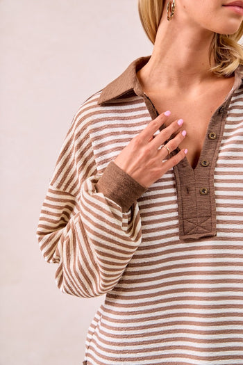 BiBi Mix n Match Slub Knit and Stripes Top in Mocha