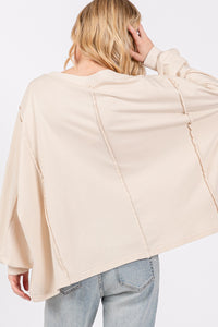 Sage+Fig OVERSIZED Terry Knit Top with Daisy Flower Patch in Oatmeal