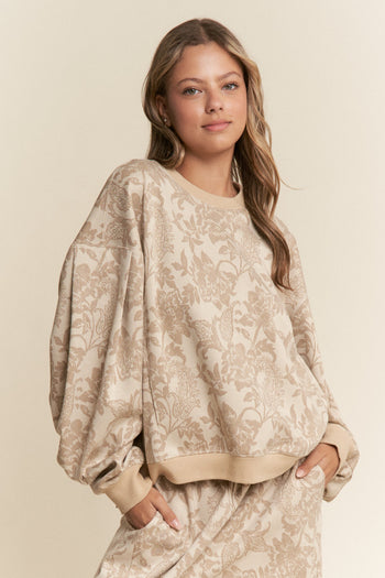 J.nna Textured Floral Print Sweater in Multi Taupe