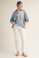 Jodifl Dolman Sleeves Metallic Top in Blue