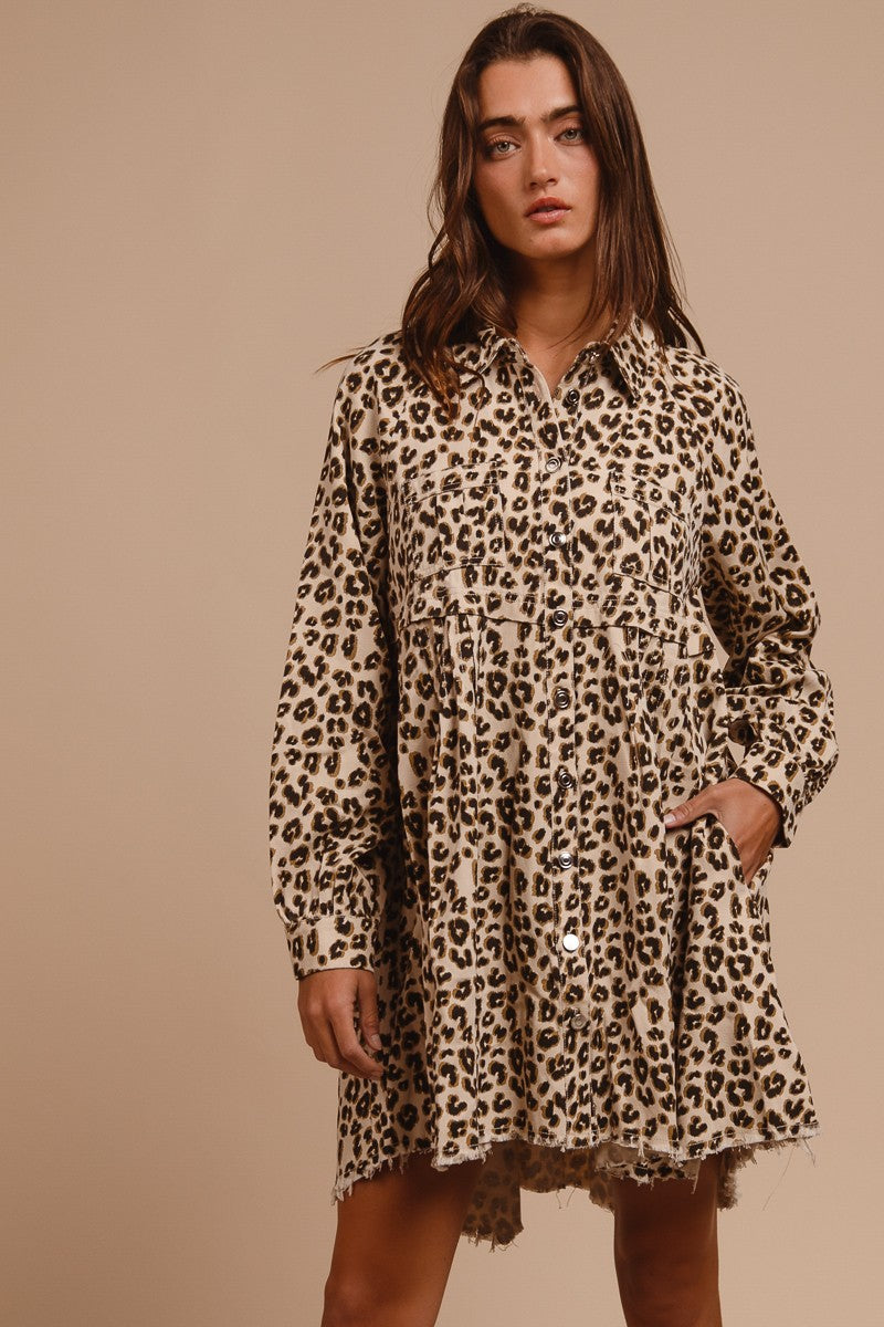 white christmas dresses Blue B Women's Leopard Print Denim Dress main image 0