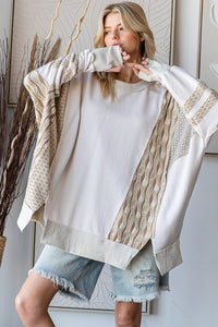 Oli & Hali OVERSIZED Mixed Fabric Sweatshirt in Off White