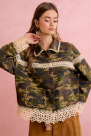 BiBi Boho Lace Trim Camo Shacket in Camouflage